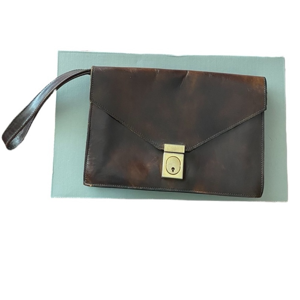 Brown Italian Leather Envelope Clutch Wristlet
